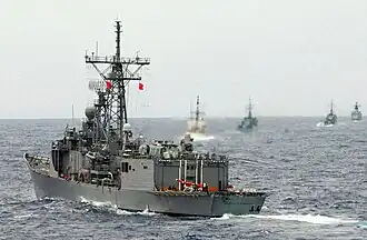 Samuel B. Roberts maneuvers into formation with naval and coast guard forces during UNITAS, 19 July 2005