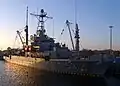 The rescue and salvage ship USS Grapple (ARS 53), prepares to get underway for salvage and diving operations in the aftermath of Hurricane Katrina.