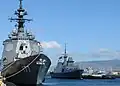 RSS Supreme passes by JS Atago in Pearl Harbor during RIMPAC 2010.