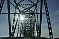 A close up view of the through-truss section of the bridge