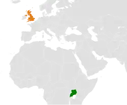 Map indicating locations of Uganda and UK