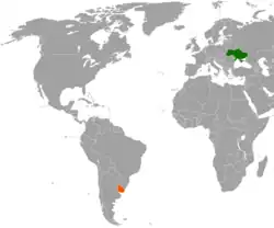 Map indicating locations of Ukraine and Uruguay
