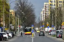Międzynarodowa Street at the intersection with Brazylijska Street, view toward the north