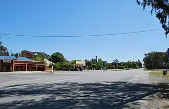 Main street of Undera with the pub and general store on the left.