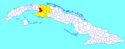 Unión de Reyes municipality (red) within Matanzas Province (yellow) and Cuba