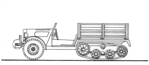 Drawing of Unic TU-1 tractor, side view.