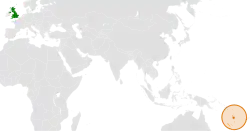 Map indicating locations of Vanuatu and United Kingdom