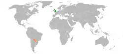 Map indicating locations of Paraguay and United Kingdom