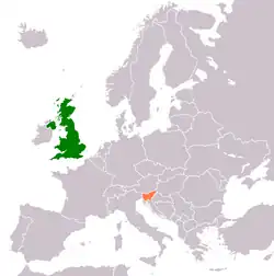 Map indicating locations of UK and Slovenia