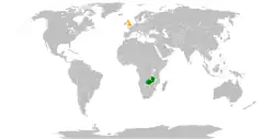 Map indicating locations of Zambia and United Kingdom