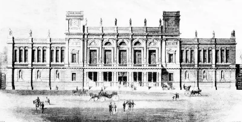 An illustration of 6 Burlington Gardens, home to the university administration from 1870 to 1900