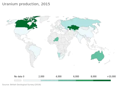 Uranium production 2015, in tonnes[86]