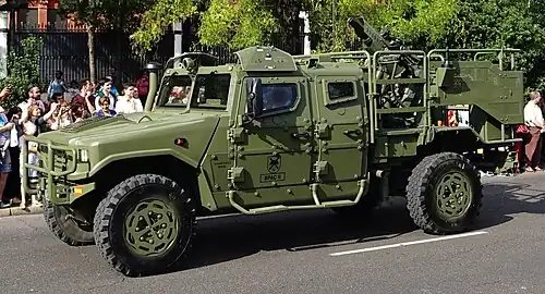 Spanish LWB version with armored crew-cab and weapon-system on open rear bed