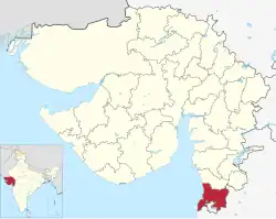 Location of Valsad district in Gujarat