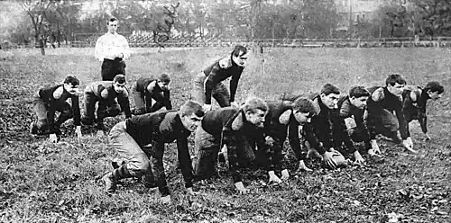 A football team lined up in formation