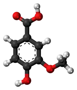 Ball-and-stick model of the vanillic acid molecule