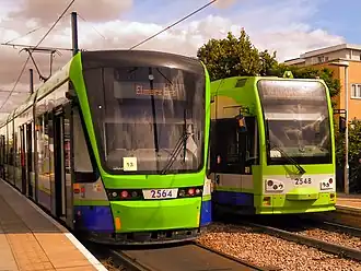 Variobahn (left) and CR4000 (right) trams at Sandilands tram stop