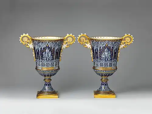 Gothic Revival - Pair of vases; manufactured in 1832, decorated in 1844; hard-paste porcelain; 36.4 x 32.7 x 20&nbsp;cm; Metropolitan Museum of Art
