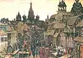 A 1922 painting by A. Vasnetsov, depicting a street in Kitay-gorod in the 17th century