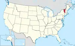 A map showing the location of the U.S. State of Vermont.