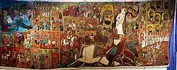 Depiction of the twelve Imams and episodes from their lives including the Battle of Karbala and the end times, Iranian painting, oil on canvas, 19th century from the Tropenmuseum