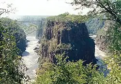 Victoria Falls gorge with Victoria Falls Bridge in background