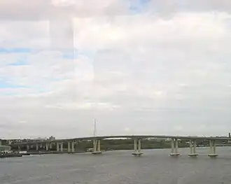 The Victory Bridge over the Raritan River, as seen from the Edison Bridge, it connects Sayreville with Perth Amboy