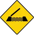 A diamond-shaped with yellow background and black border, with a symbol of an open draw bridge