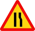 W.203c: Road narrows ahead on the right side