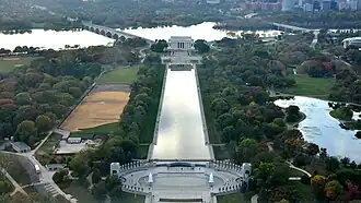 Image 65This view from the top of the Washington Monument shows rows of elm trees lining the Lincoln Memorial Reflecting Pool (November 2014). (from National Mall)