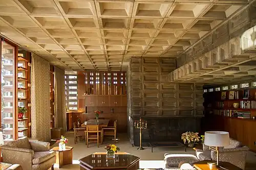 View of the coffer ceilinged Great Room in the Tonkens House