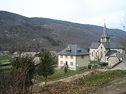 The church and surrounding buildings in Saint-Jean-de-Couz