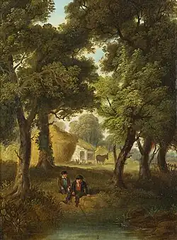 painting of boys by water