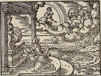 Alcyone praying Juno, engraving by Virgil Solis for Ovid's Metamorphoses Book XI, 573–582