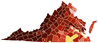 Map of racial plurality in Virginia by county as of the 2020 U.S. census