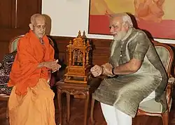H. H. Sri Sri Vishvesha Tirtha Swamiji with Indian prime minister Narendra Modi