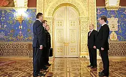 The ceremony of passing the "nuclear briefcase" during Vladimir Putin's third inauguration on 7 May 2012.