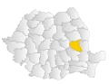 Map of Romania highlighting Vrancea County
