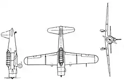 3-view line drawing of the Vultee Valiant