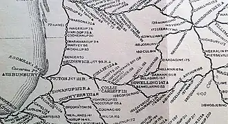 Bowelling is in the centre of the photograph (the number 147 is the miles from Perth)