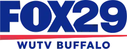 The Fox network logo in blue next to a blue sans serif numeral "29", with a red tapered streak below, and the words "W U T V Buffalo" beneath