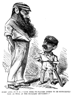 Bobby Abel, to W. G.:-"Look here, we players intend to be sufficiently paid, as well as the so-called gentlemen!", 1884 Entr'acte Annual