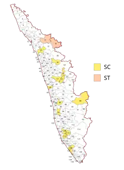The SC-reserved constituencies are scattered in the central and southern parts of the state, while the 2 ST-reserved constituencies are adjacent to each other in the northern part.