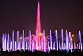 The water, light, and sound show with the usage of the fountain complex at night.