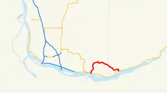 A map of southern Clark and Skamania counties in the U.S. state of Washington showing the former route of SR 140 highlighted in red.