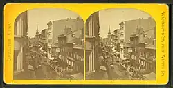 Washington Street in Boston, with "S. Wing's Ferrotype" sign, 1872