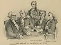 An 1876 print depicting George Washington and his cabinet
