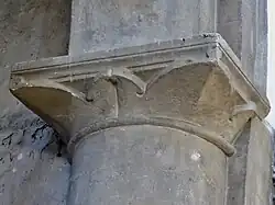 12C Waterleaf (c 1170) North Tower capital, revealed after organ removal, St Giles' Church, Oxford