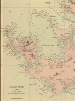 Old map of Weddell Island featuring Chatham Harbour
