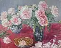 White peonies on red (1970)